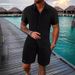 Men's Clothing Summer New Casual Short Sleeved Shirt Loose Short Sleeved Shorts Solid Color Sports Suit_viptrois.com
