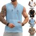 Men's Casual Hooded Vest Sleeveless Light Solid Color Lace-Up Cross Border Summer Top In Yellow Gray Black Polyester_viptrois.com
