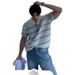 Men's Clothing Summer White Chunky Knit Polo Shirt For Men Short Sleeved Top T-Shirt Unique Design Loose Fit Menswear_viptrois.com