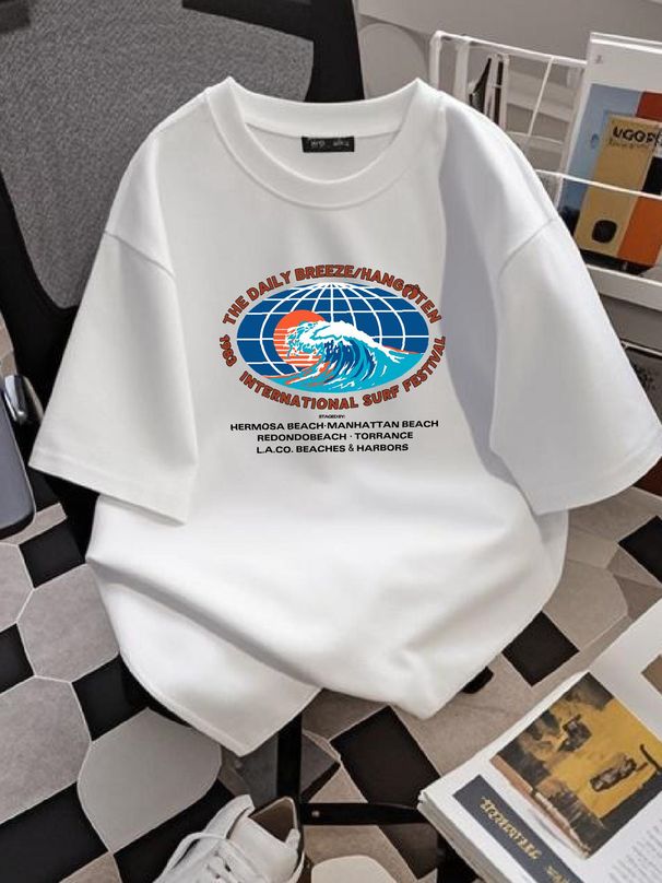 VTG 80s Hang Ten X Daily Breeze 1983 International Surf Festival T-Shirt Beach Stylish Top For Everyday Wear Casual Stretched Homme Slightly_viptrois.com