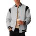 Men's Fleece-Lined Baseball Jacket With Stand Collar – Streetwear Hybrid For Urban Athletes (Contrast Sleeve Panels & Zippered Pockets)_viptrois.com