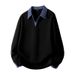 Men's Oversized Color-Block Polo Collar Sweatshirt – Casual Long Sleeve Pullover (M-8XL)_viptrois.com