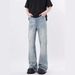 Men's Clothing High Street Cleanfit Washed Distressed Jeans Men's Slim Straight Flared Light Blue Pants_viptrois.com