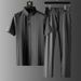 Men's Clothing High End Business Casual Suit Men's Summer Ice Silk Short Sleeved Thin Striped Two Piece Suit Men_viptrois.com