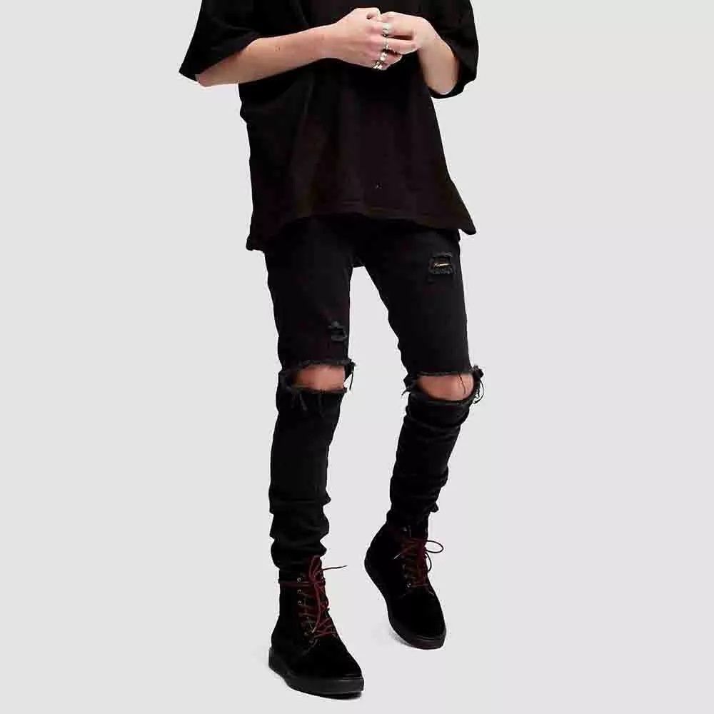 Loom Trendy Black Jeans For Men, Ripped Jeans, Long Pants, Men's Fashion Brand Slim Fit Design_viptrois.com