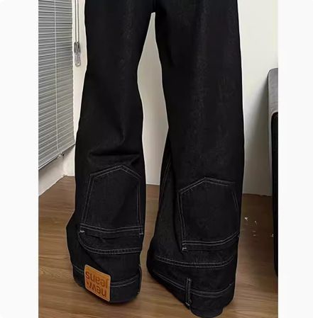 American High Street Reverse Fit Jeans - Hip Hop Baggy Denim Pants For Men With Distressed Wash_viptrois.com