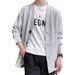 V-Neck Cardigan Sweater Men's Casual Pullover Hoodie With Patch Pockets, Waffle Knit, Loose Fit, College Style_viptrois.com