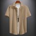 2025 Cross-Border Men's Turn-Down Collar Solid Color Knit Jacquard Casual Short-Sleeve Shirt_viptrois.com