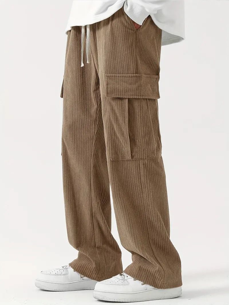 Men's Clothing large size corduroy drawstring personalized overalls men's trousers striped men's sweatpants_viptrois.com