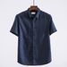Men's Clothing Summer Casual Square Collar Linen Short Sleeved Shirt Thin Breathable Loose Large Size Cotton And Linen White Shirt_viptrois.com