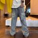 Men's Clothing Jeans Hand Painted Inkjet Printing Fashionable All Match Washed Distressed Straight Pants_viptrois.com