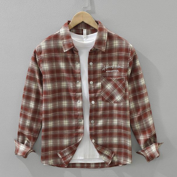 Retro Plaid Long Sleeved Shirt For Men, Fashionable And Versatile, Artistic And Casual Loose Top_viptrois.com