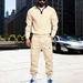 Men's Heavyweight Fleece Lined Sweatshirt And Sweatpants Set Casual Workwear Loose Stand Collar_viptrois.com