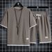 Men's Clothing Waffle Sports Casual Suits For Men Spot Two Piece Short Sleeved Shorts_viptrois.com