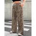 Retro Trendy Casual Pants Women Summer Loose Fit Wide Leg Straight Trousers With Drooping Effect, Leopard Print Black/Brown_viptrois.com