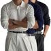 Men's Oversized Knit Polo Shirt V-Neck Long Sleeve Business Casual T-Shirt Lightweight Stretch Fabric Black White Navy Gray S-2XL_viptrois.com