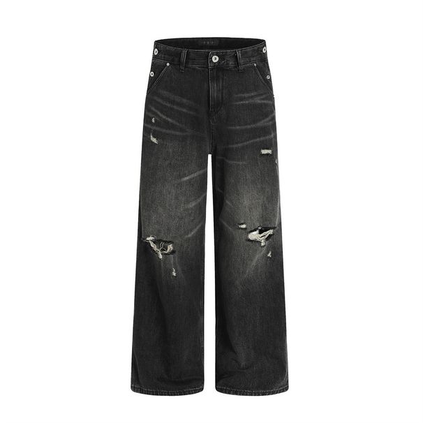 American Style Wahed Vintage Ripped Jean Men' Wide-Leg Floor-Length Pant High Street Cool Looe Straight-Leg_viptrois.com