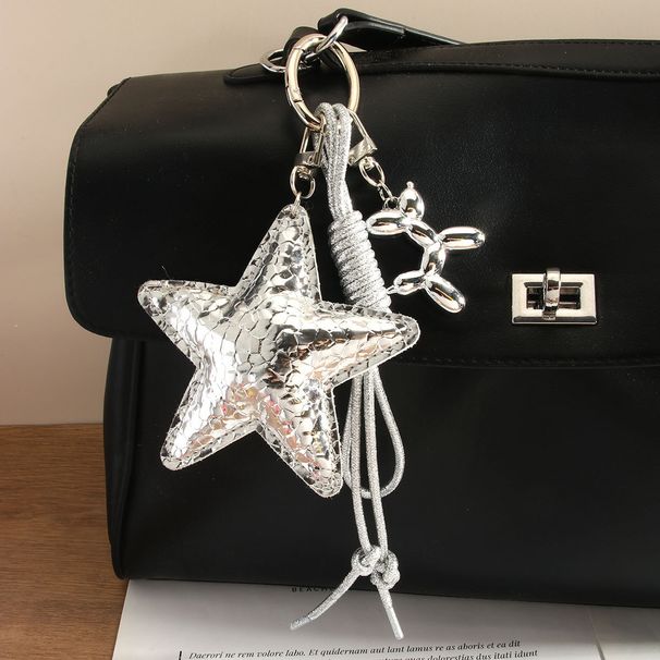 Versatile And Fashionable Silver Five Pointed Star Balloon Dog Braided Rope Bag Pendant MIU Series Creative Keychain Pendant_viptrois.com