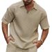 Men's Clothing Casual Comfortable Jacquard Small Square Solid Color Lapel Sports Short Sleeve_viptrois.com