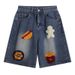 Men's Summer Thin Loose Denim Shorts High Street Style American Trendy And Cool Five Point Embroidery with Hamburger Fries Towel_viptrois.com