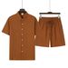 Men's Summer Casual Linen Shirt & Shorts Set - Breathable Loose Fit Beach Outfit - Short Sleeve Shirt With Mid-Length Pants - S-XXXL_viptrois.com