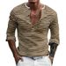 Yama Men's Autumn Winter Versatile Base Long Sleeve Shirt Casual Striped Henley T-Shirt_viptrois.com