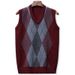 Men's Knitted Wool Vest Sweater V-Neck Diamond Pattern Thickened Sleeveless Pullover For Autumn Winter_viptrois.com