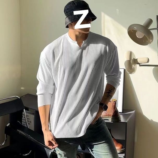 Pulse V-Neck Pleated Draped Thread Loose Top Spring Autumn New Fitness Long-Sleeved T-Shirt Muscle Men Sports Training Clothes_viptrois.com