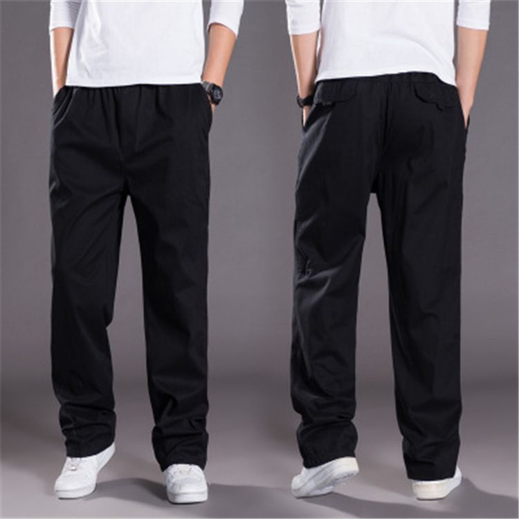 Summer New Style Men's Cotton Casual Cargo Thin Loose Large Elastic Waist Straight Pants_viptrois.com