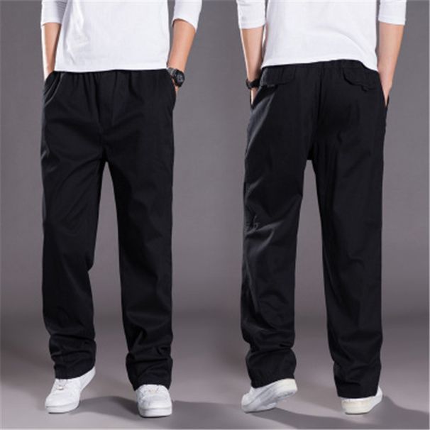 Summer New Style Men's Cotton Casual Cargo Thin Loose Large Elastic Waist Straight Pants_viptrois.com