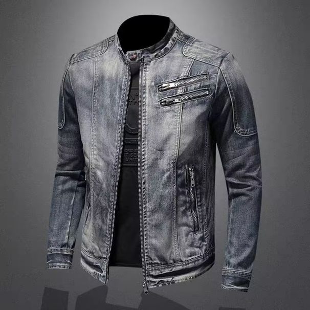 Men's Clothing Lapel Motorcycle Denim Jacket Personality Retro Slim Fit Fashion Tops Casual Coat_viptrois.com