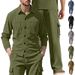 Cross-Border European And American Casual Sports Lapel Cardigan Long Sleeve Two-Piece Set Men's Loose Corduroy_viptrois.com
