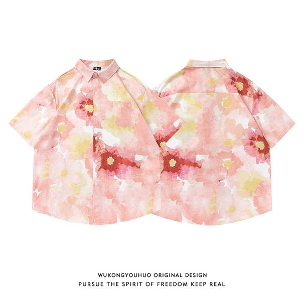 Loom Wukong In Stock European And American Hip-Hop Harajuku Style Dyed Printed Short Sleeve Men's Trendy Brand Street Loose_viptrois.com