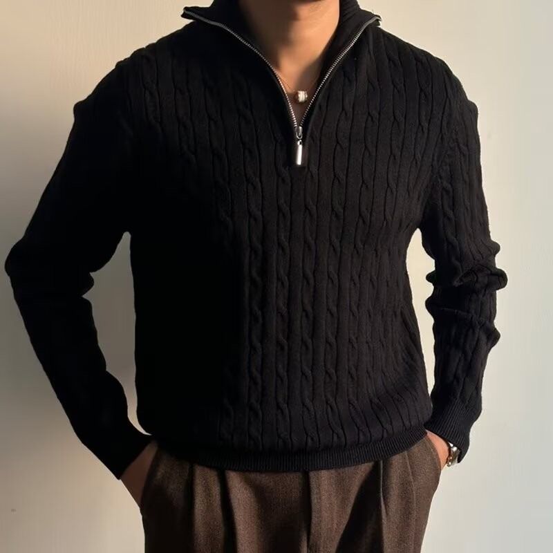 Men's Clothing Half Turtleneck Zipper Sweater For Men, High End Lazy Pullover Long Sleeved Sweater, Fashionable And Versatile White Jacket_viptrois.com