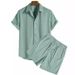 Men's Casual Loose Multi-color Beachwear Corduroy Short Sleeve Two-piece Set_viptrois.com