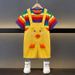 Mother & Kids Children's Performance Costume Suit Short Sleeved Summer Rainbow Color Cute Little Yellow Duck Animal Overalls Kindergarten_viptrois.com
