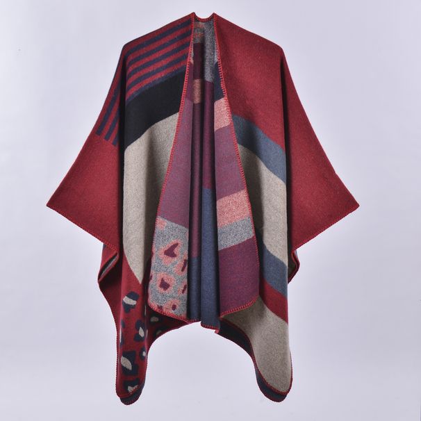Autumn and Winter Scarves Versatile Plaid Women's Travel Shawl Cashmere Ethnic Style Split Thickened Cloak_viptrois.com