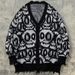 Grunge Skull Print Cardigan – Distressed Fringe Oversized Sweater (Gothic, Unisex, V-Neck)"_viptrois.com