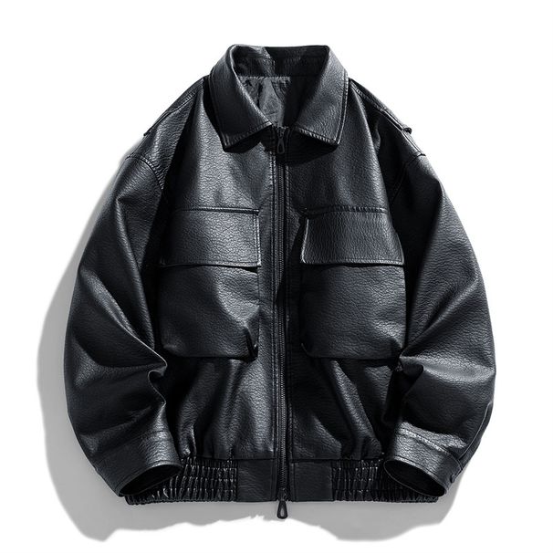 Lapel Leather Jacket Men's Spring And Autumn Jacket Light And Ripe Wind Top Versatile Flow Casual Ruffian Handsome Leather_viptrois.com