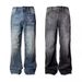 Vintage Washed Denim Pants – Distressed Lightning Cracked Jeans (Unisex S-XXXL, Blue/Black Grey)_viptrois.com