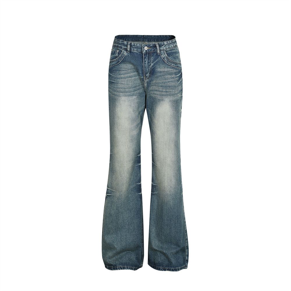 American Style Washed Floor-Length Flared Vibe Trend Men's Long Distressed Denim Loose Wide-Leg Bell-Bottom Pants_viptrois.com