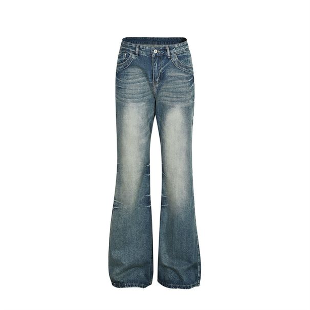 American Style Washed Floor-Length Flared Vibe Trend Men's Long Distressed Denim Loose Wide-Leg Bell-Bottom Pants_viptrois.com