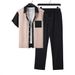 Men's Clothing Casual Loose Waffle Stitching Corduroy Short Sleeved Trousers Suit Two Piece Suit_viptrois.com
