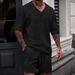 Men’s Solid & Jacquard Short Sleeve Tee & Shorts Set – Breathable Spring/Summer Casual Outfit_viptrois.com