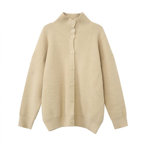 Korean Half Height Stand Collar Solid Color Sweater For Men's Autumn And Winter New Trend Casual Button Up Cardigan_viptrois.com