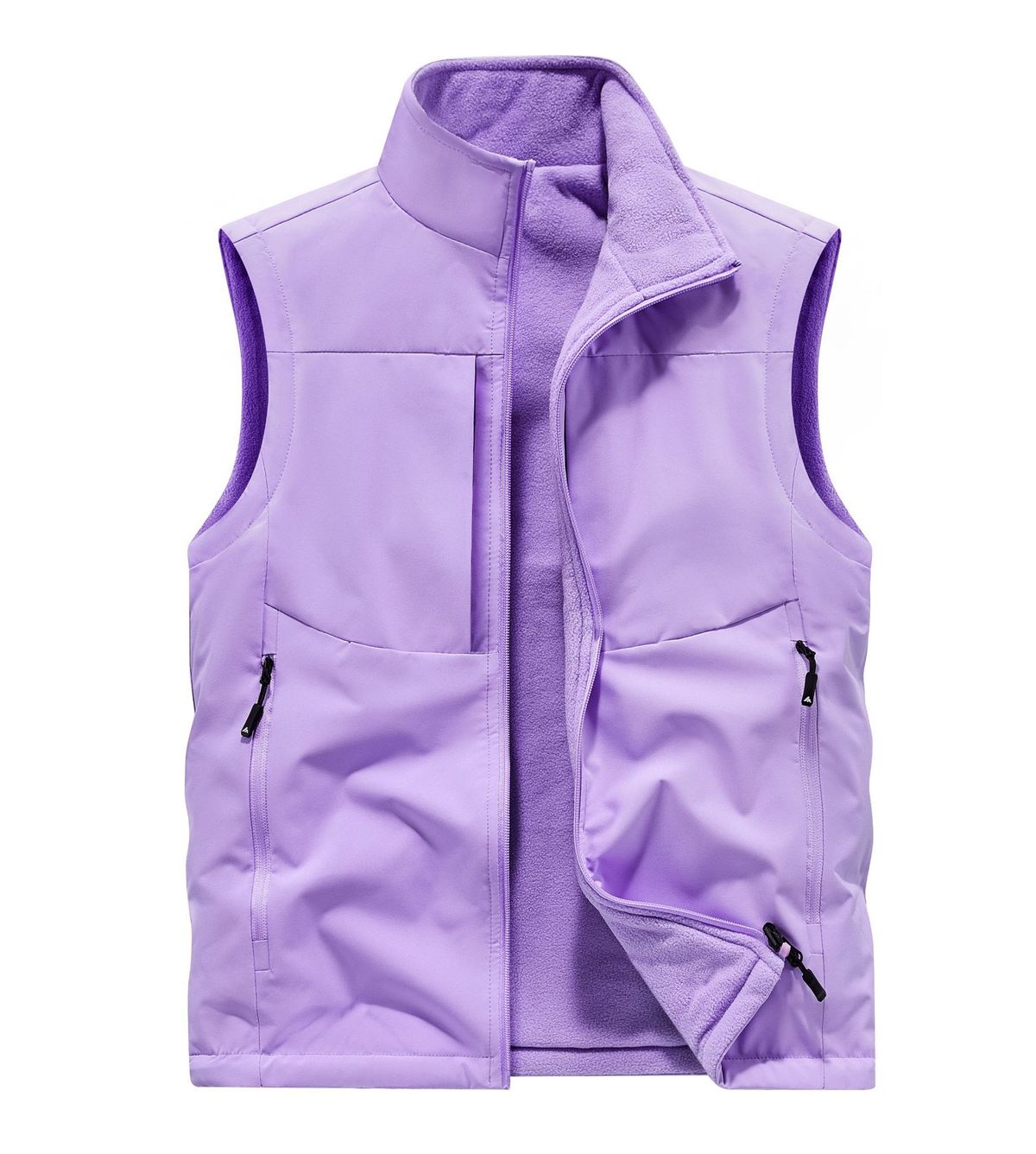 Men's Reversible Fleece Vest For Outdoor & Casual Wear, Stand Collar, Thick Warm Layering Vest, Lightweight & Breathable, Multiple Pockets_viptrois.com