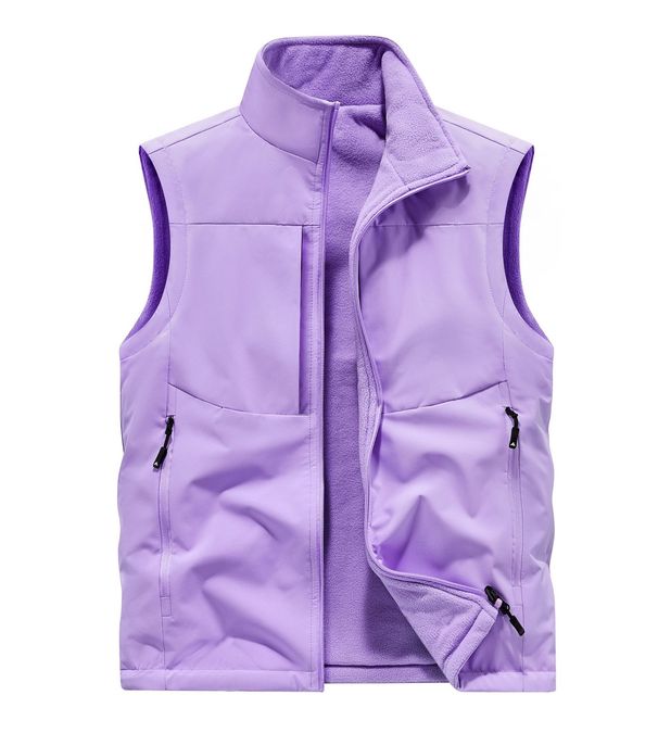 Men's Reversible Fleece Vest For Outdoor & Casual Wear, Stand Collar, Thick Warm Layering Vest, Lightweight & Breathable, Multiple Pockets_viptrois.com