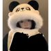 Panda plush hat one-piece women's winter Korean version cycling cute thick warm scarf gloves three piece set_viptrois.com