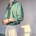 Men's Clothing INS temperament retro drape free ironing green white shirt men and women long sleeves handsome Korean version loose_viptrois.com