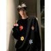 Colorful Flower Splicing And Velvet Hoodie With Fashionable Design And Versatile Loose Top_viptrois.com